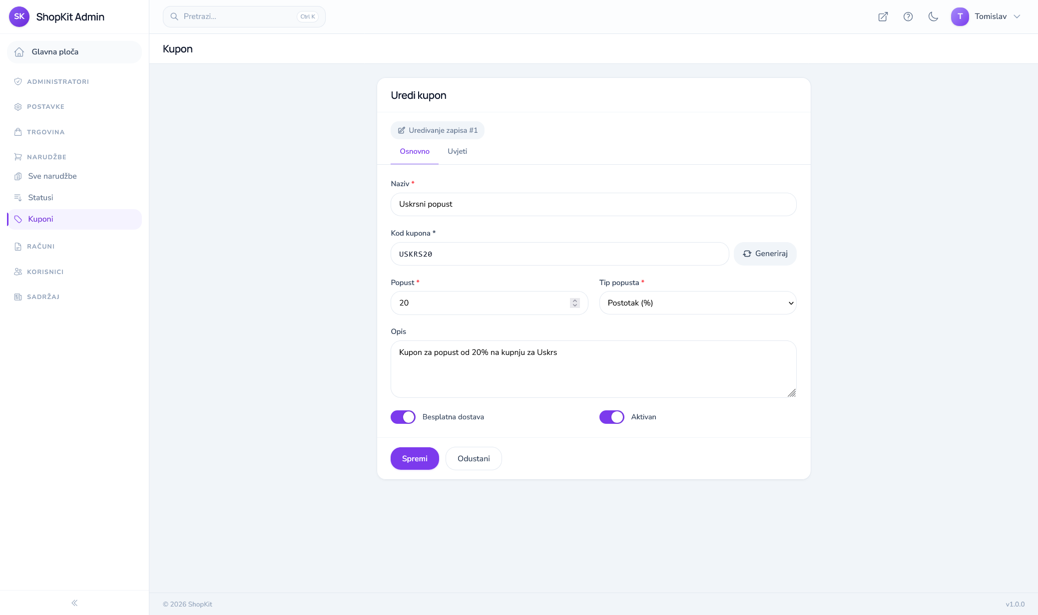 Kuponi i popusti — ShopKit
